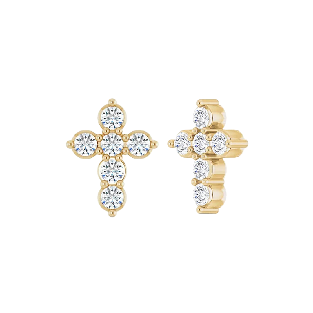 Gemmed Cross – 14K/18K Gold Multi-Stone Threadless End