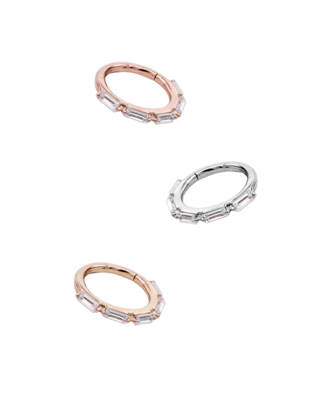 Annie – Baguette CZ Arc – 14K Gold Clicker Ring