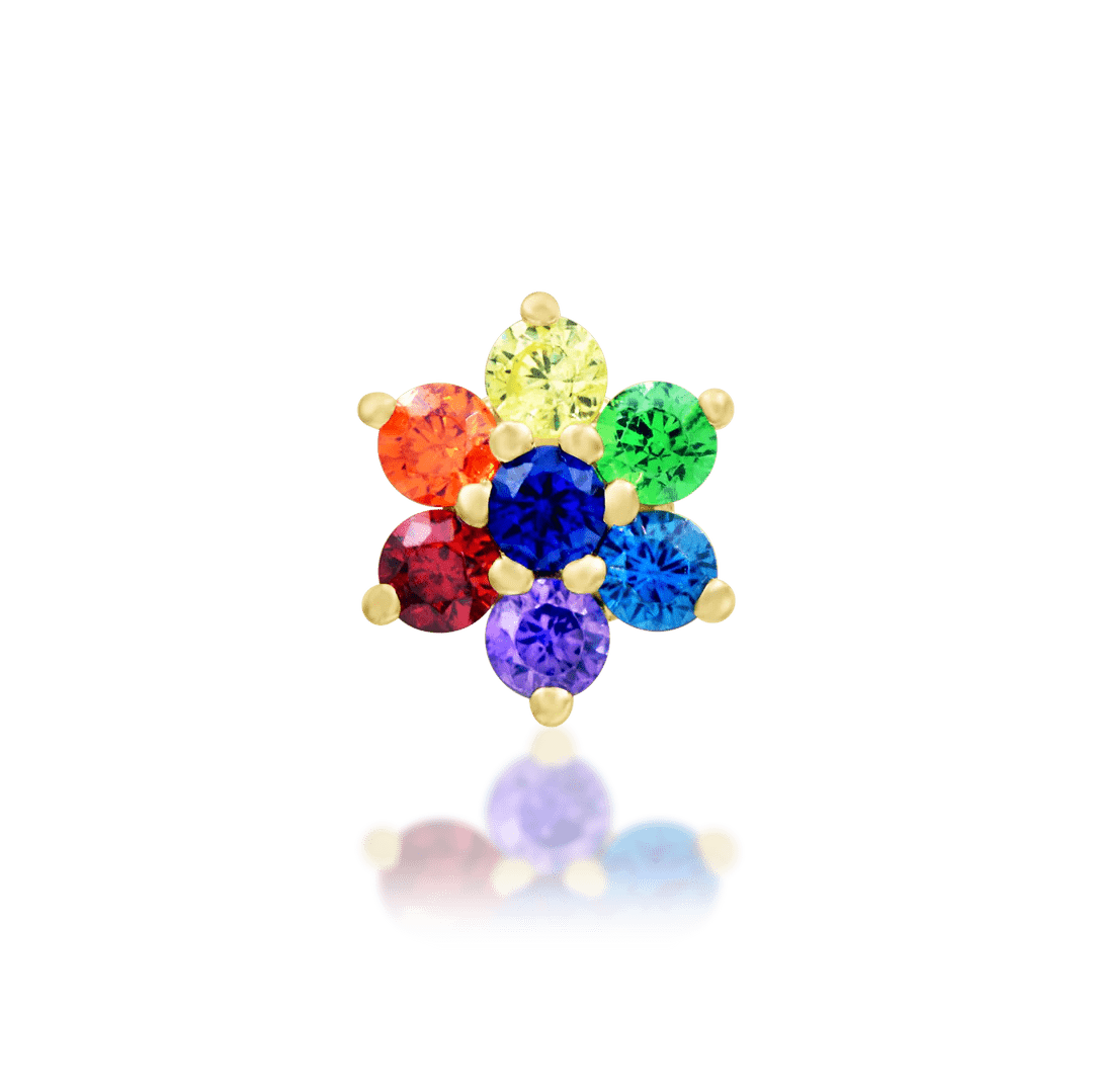 Audre 14K Gold Threadless End with Rainbow Gemstone Cluster – Front View