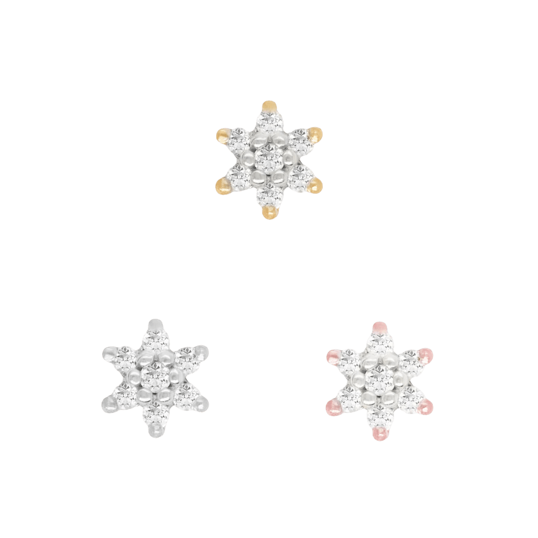 Close-up of Bloom 14k gold end – natural diamond cluster detail