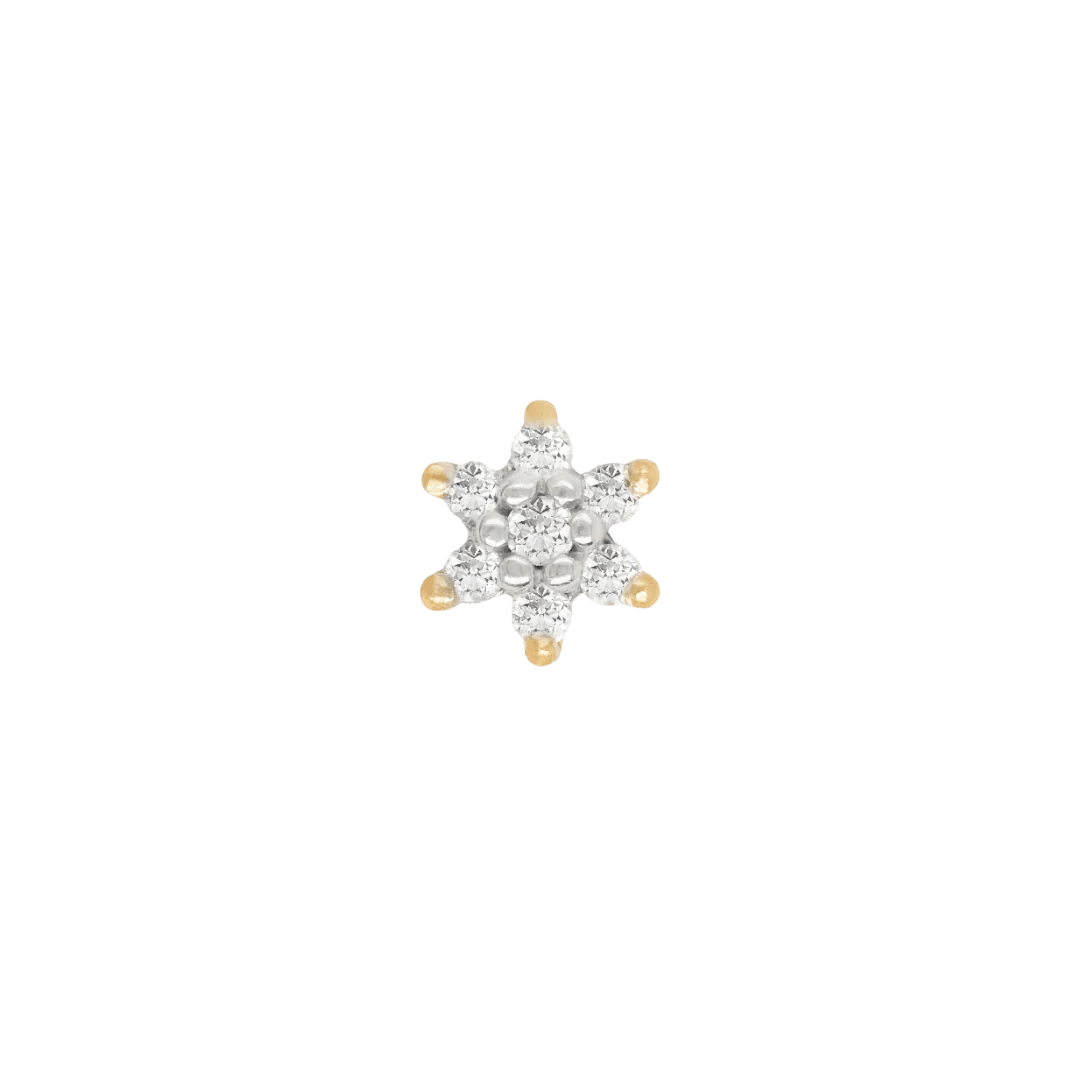 Bloom diamond threadless end in 14k yellow gold – front view close-up