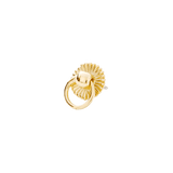 Close-up of gold threadless pin with circular motion ring