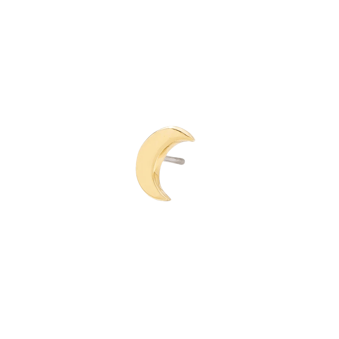 Crescent Moon 14K gold threadless pin for ear piercings