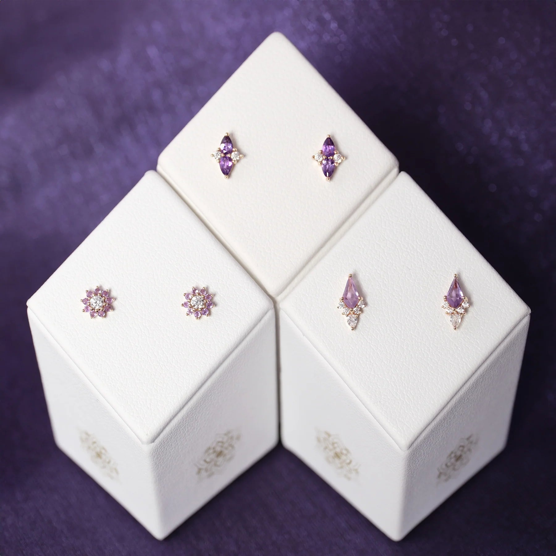 Model Wearing Ethereal in Flat Piercing – Sculptural Purple Accent