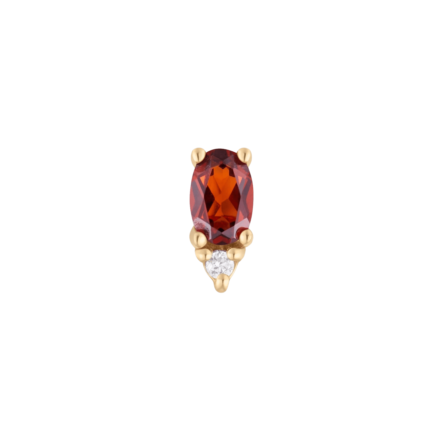 Desden Threadless End with Garnet and CZ in 14K Yellow Gold – Front View