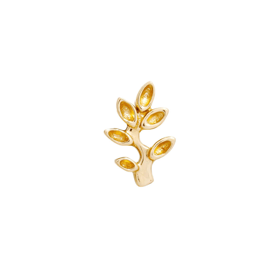 Elegant leaf arc earring in solid yellow gold
