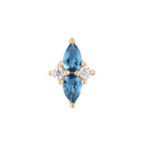 Ethereal 14K Gold Threadless End with Pear Blue Topaz and CZs – Front View