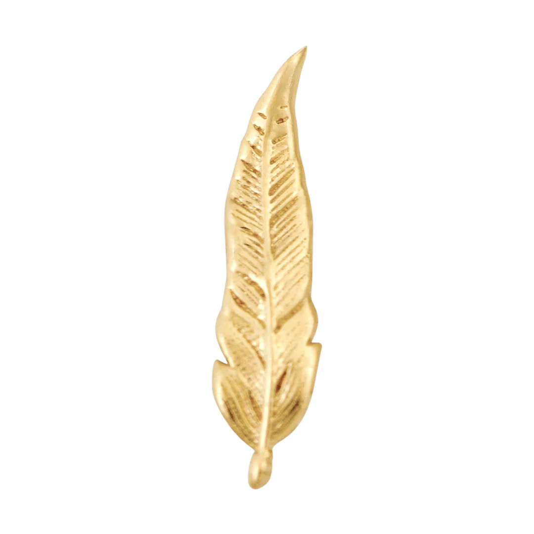 Feather-shaped 14K gold threadless pin for piercings