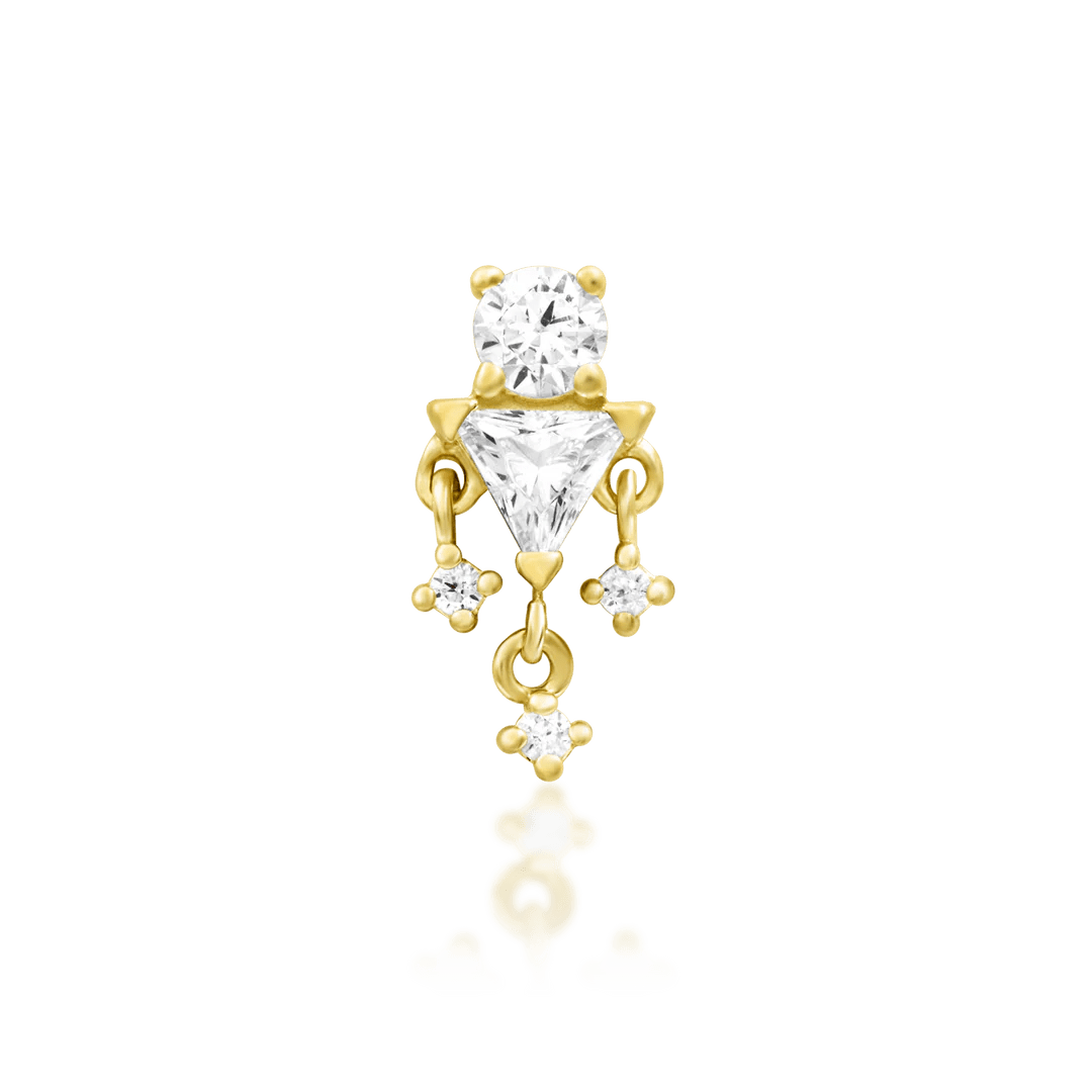 Joanie 14K Gold Threadless End with CZ Cluster Drop – Front View