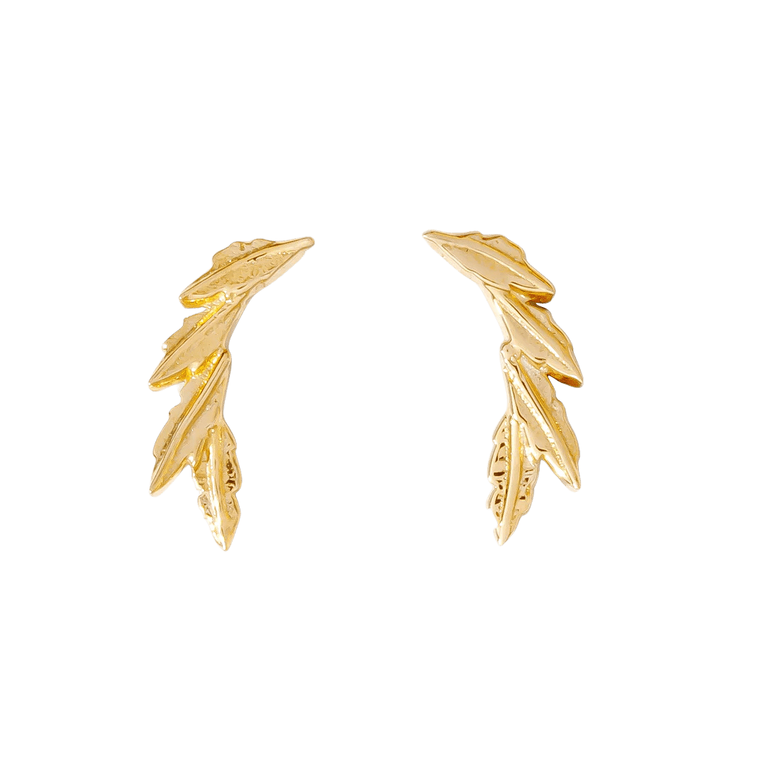 Laurel threadless pin in 14K yellow gold, shaped with leaf details