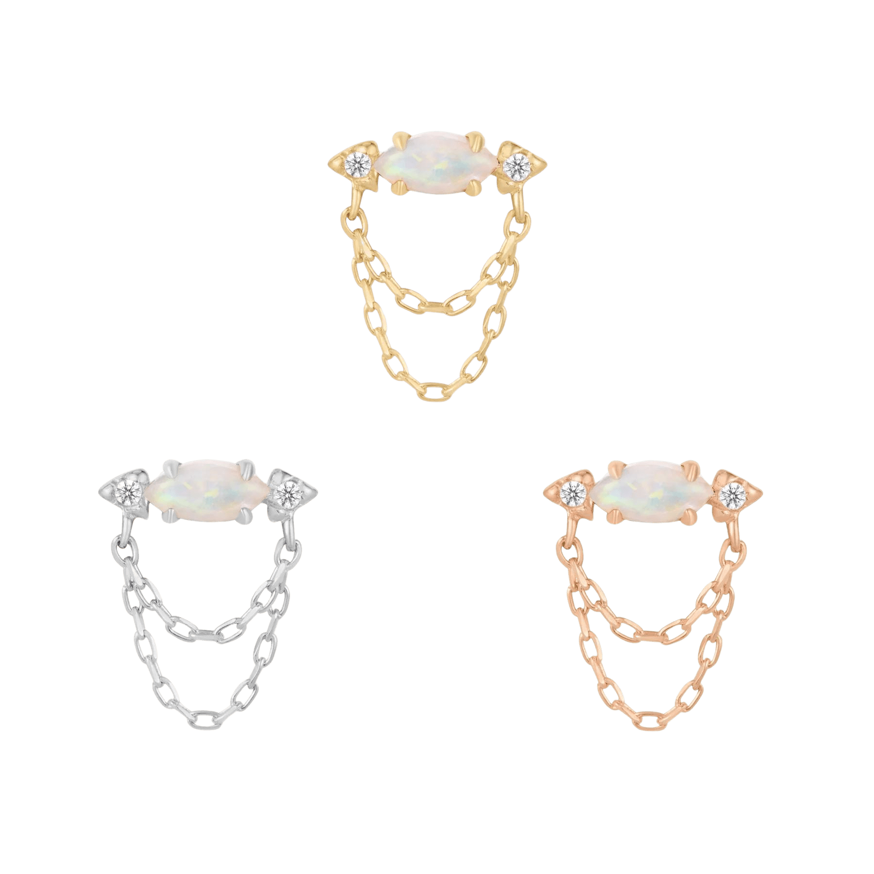 Limitless Opal & CZ Threadless End – Chain Movement Captured in Motion Shot