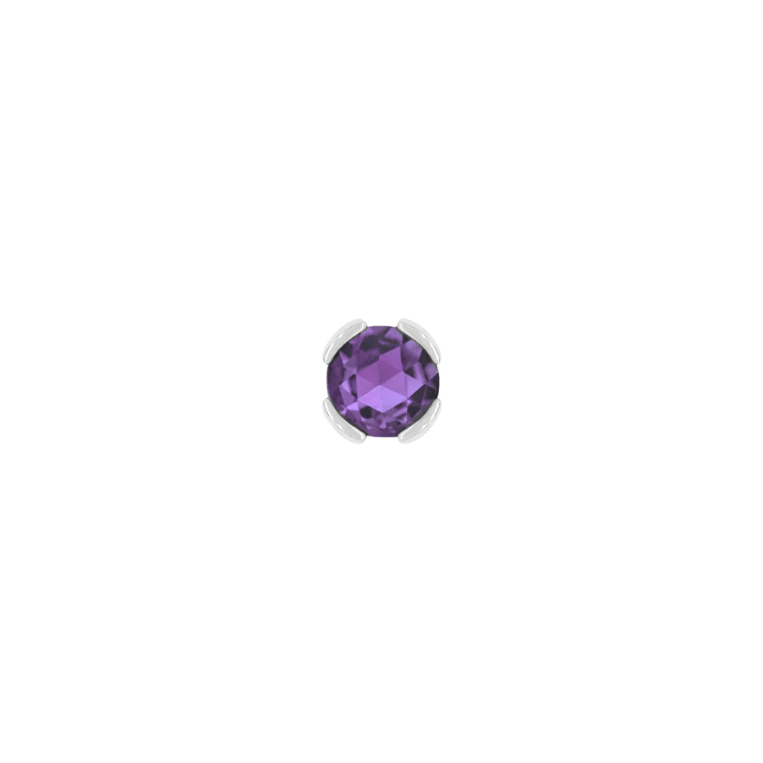 Macro shot of amethyst threadless stud for modern piercings