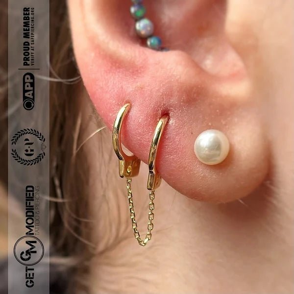 Close-Up of 8mm Clickers and Connecting 25mm Gold Chain