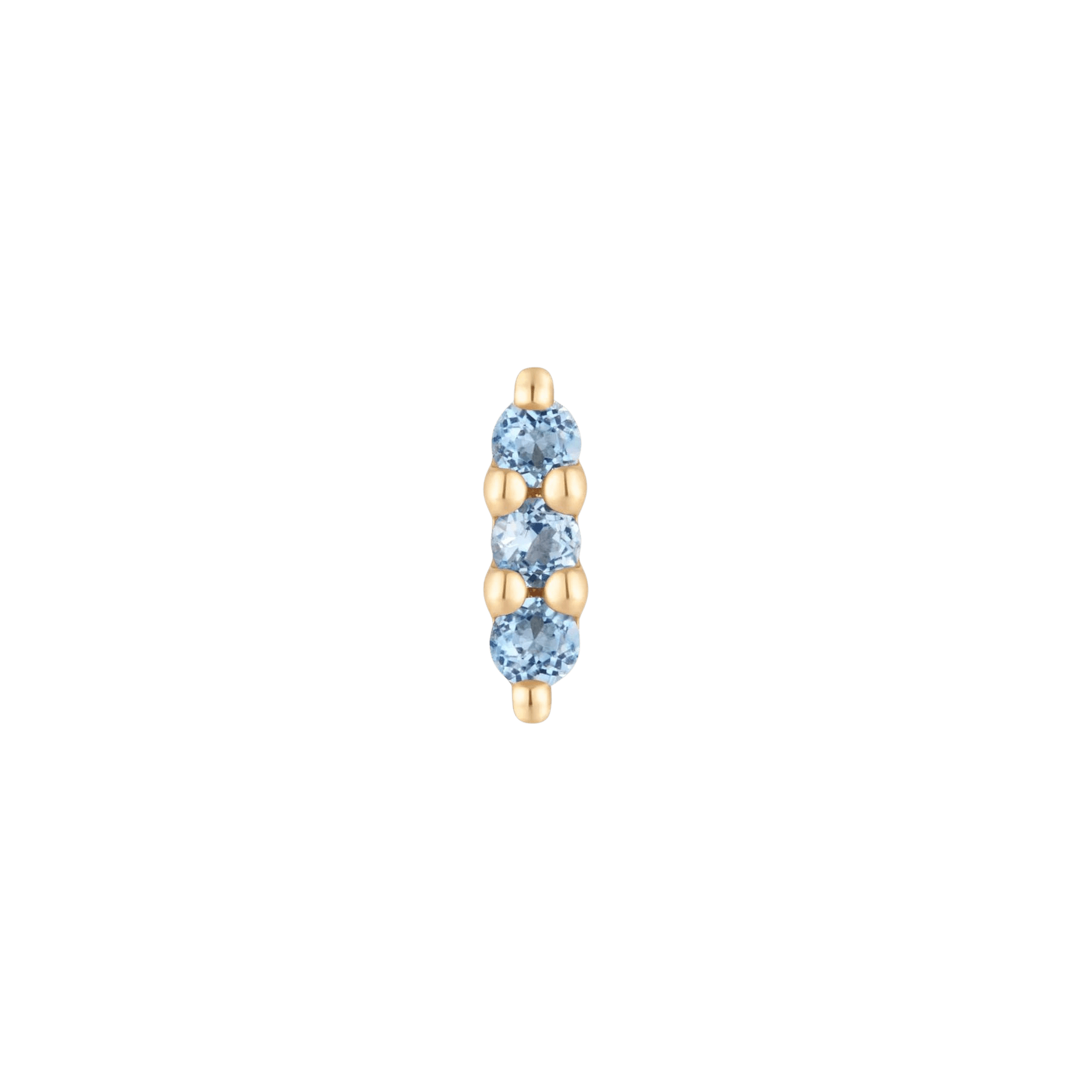 Mishka 3 14K Gold Threadless End with Triple London Blue Topaz – Front View