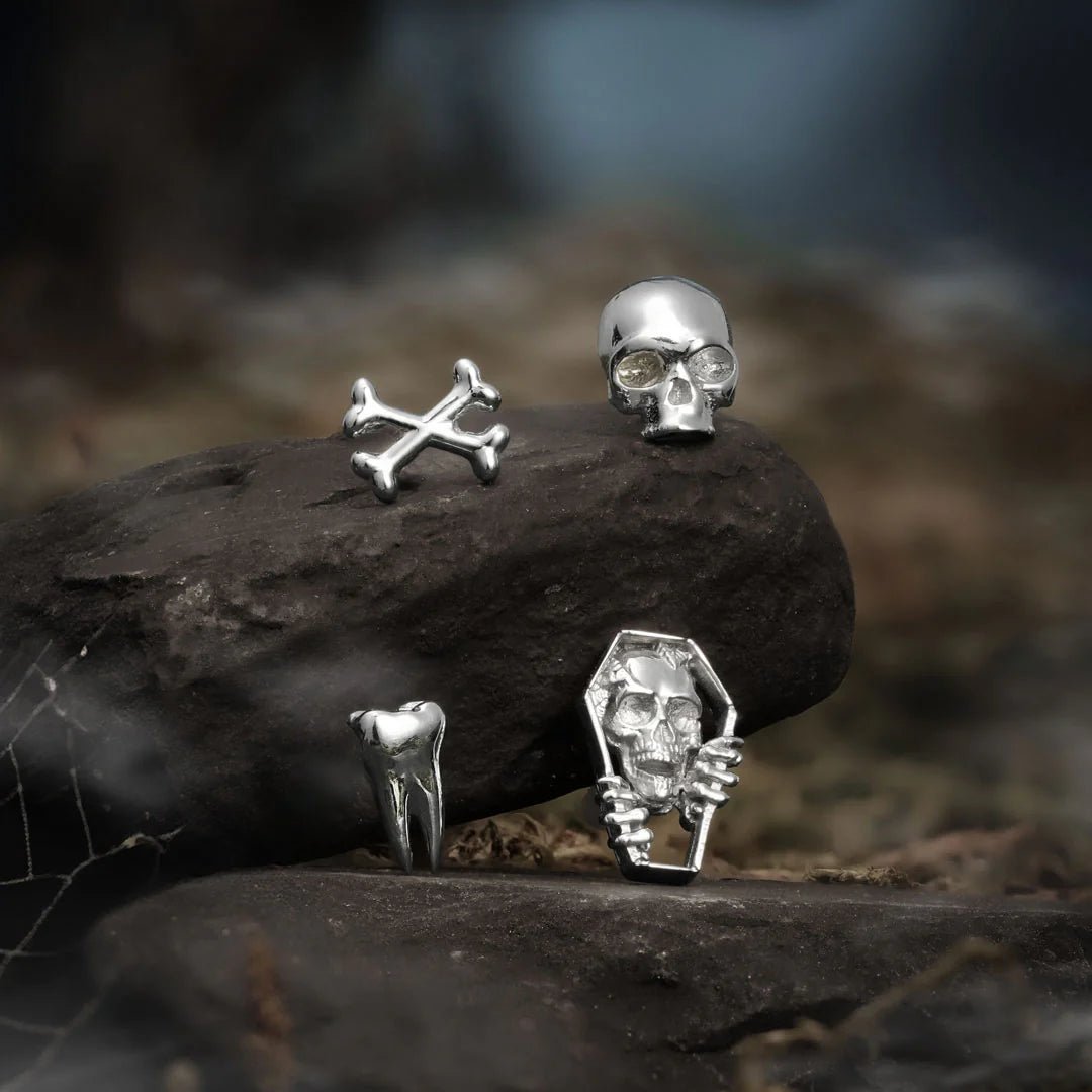 Model Wearing Coffin Pin in Flat Piercing