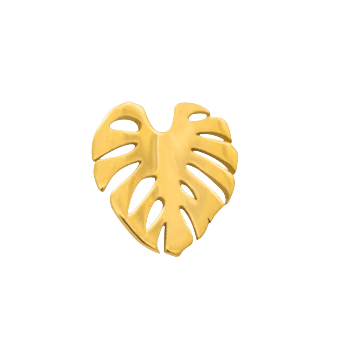 Monstera leaf threadless pin in 14K yellow gold