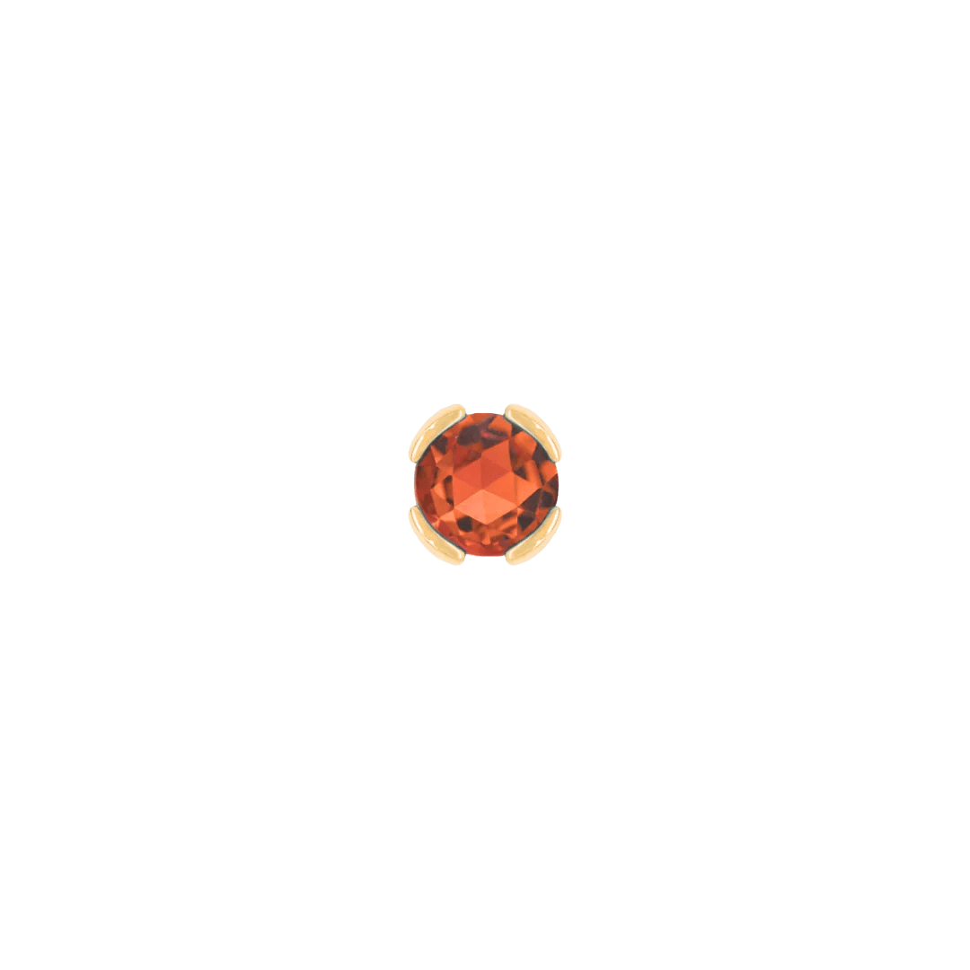 Orange garnet threadless end in 14k gold demi bezel setting
