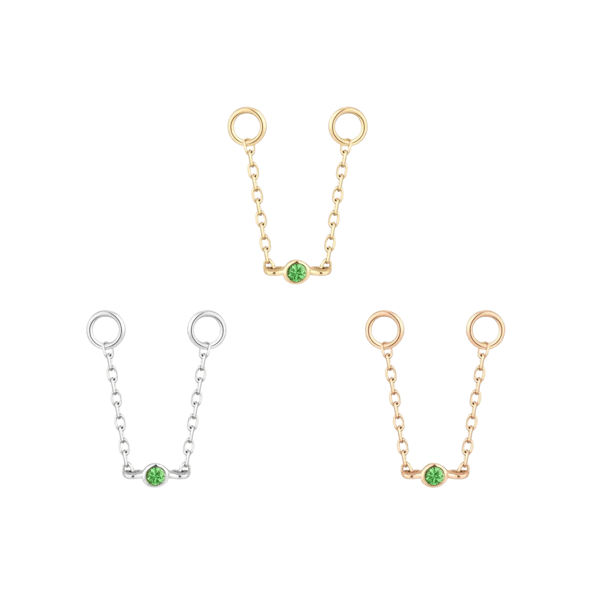 ROUND CENTER - TSAVORITE - GOLD CHAIN piercing-zone.com