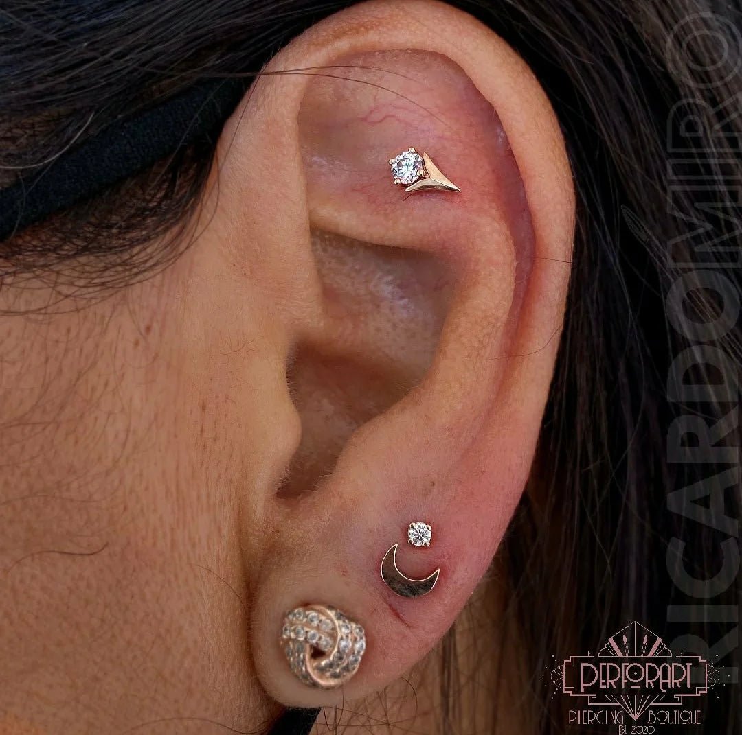 TULIP WITH CZ STONE-14K GOLD piercing-zone.com