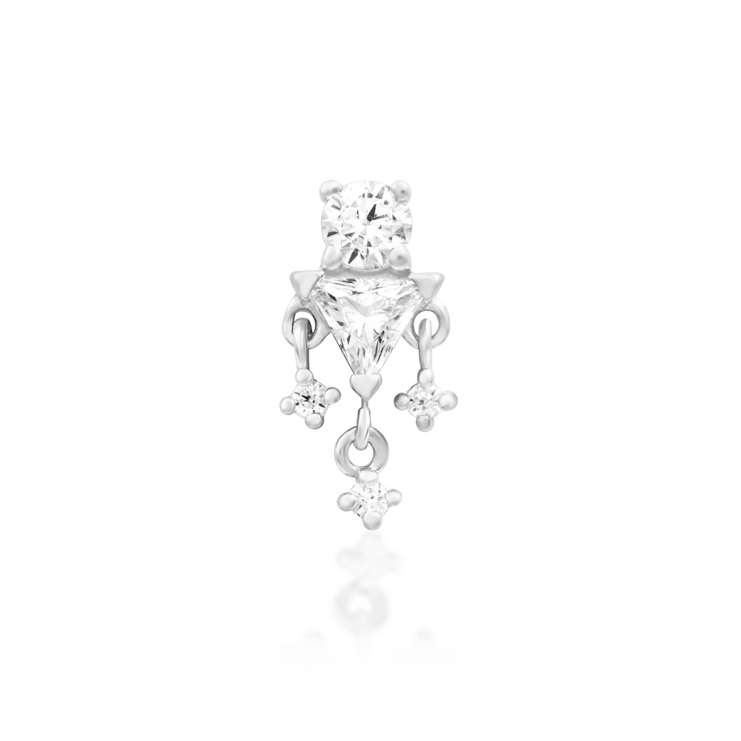 Side Profile of Joanie Gold Threadless End Showing Cascading CZ Design