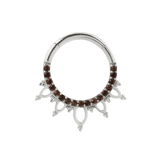 Side view of Indra hinged clicker in white gold with smoky quartz