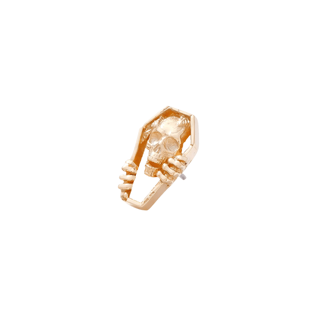 Skeleton hands clawing from gold coffin stud