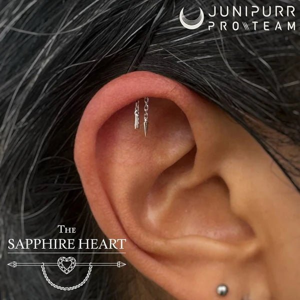 Model Wearing Kian in Helix Piercing – Gothic Styling