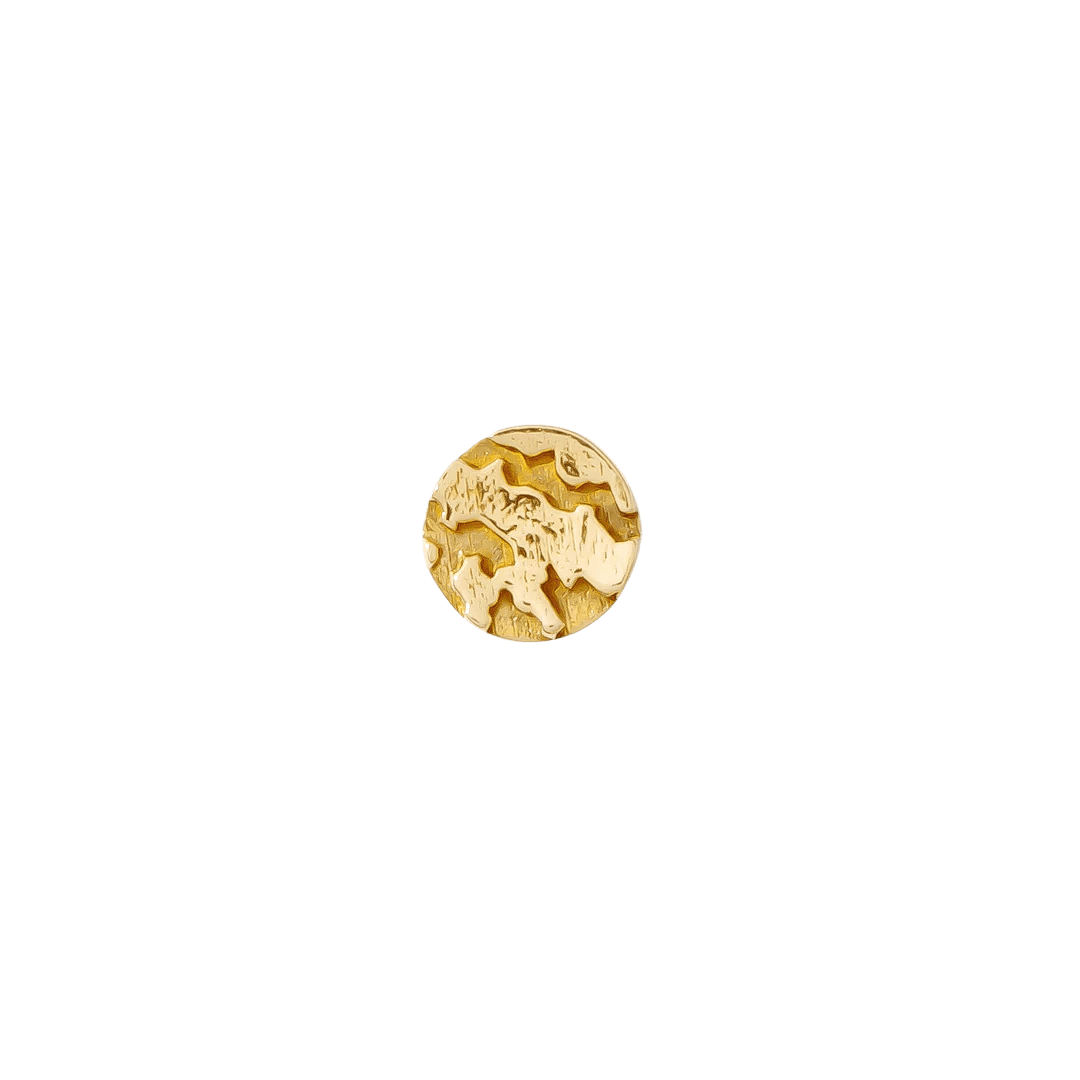 Solid gold round piercing end with sculpted texture