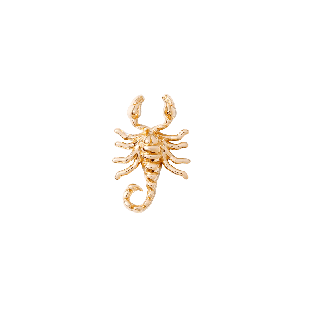 Threadless gold scorpion pin with raised stinger