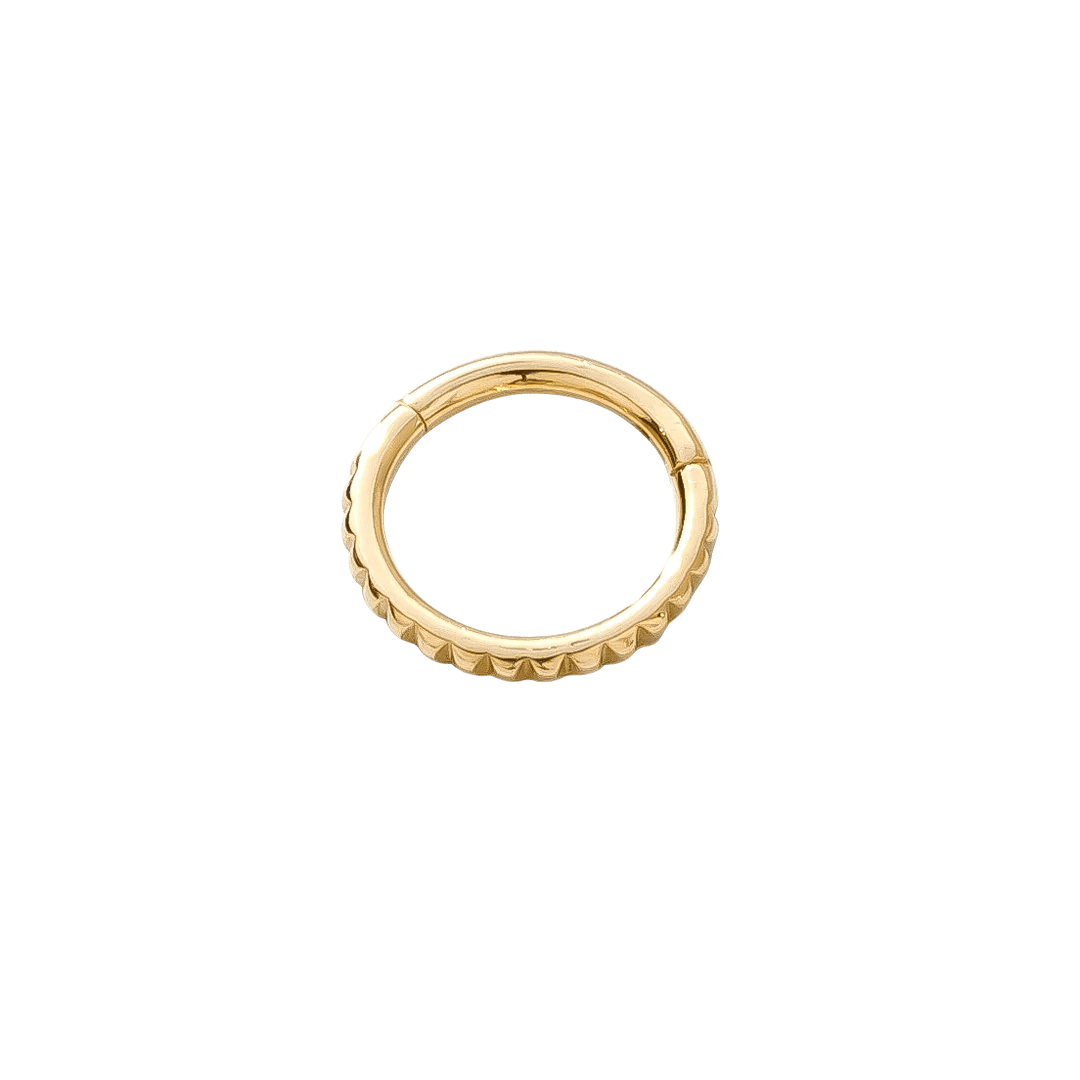 Tokyo Clicker in solid 14k gold with studded edge design