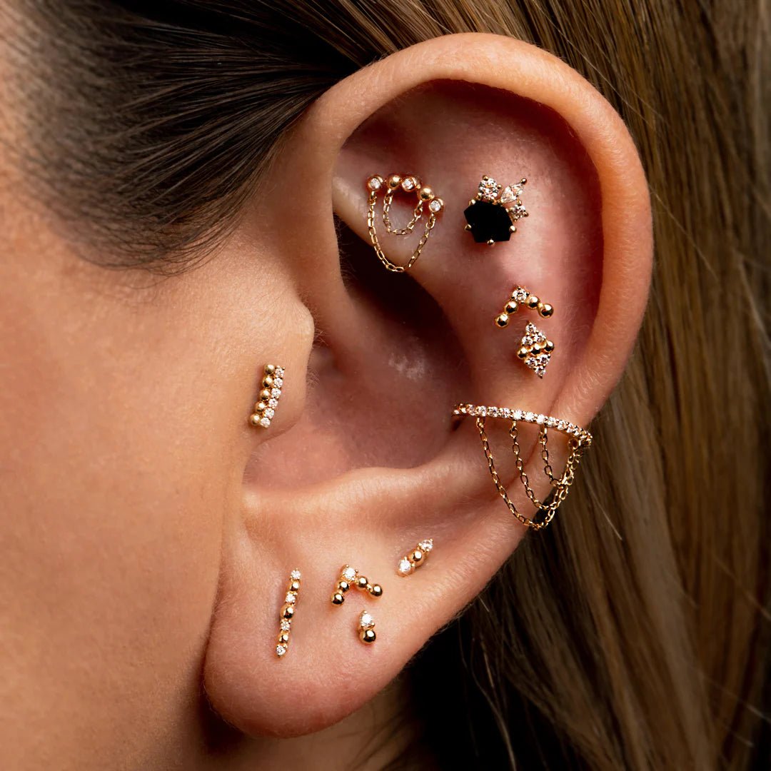 Triangular CZ Cluster in Solid Gold – Macro Detail