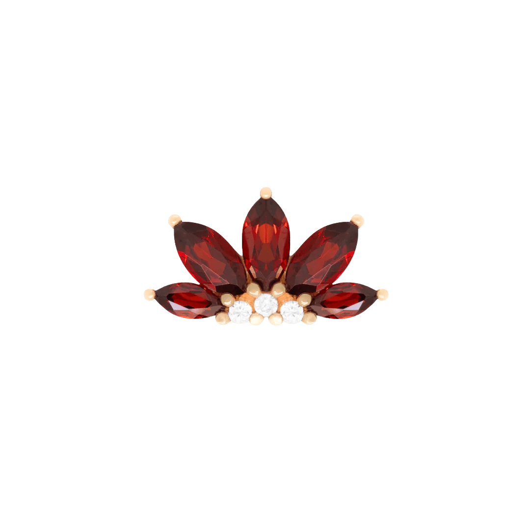 Valentina 14K Gold Threadless End with Garnets and CZs – Front View