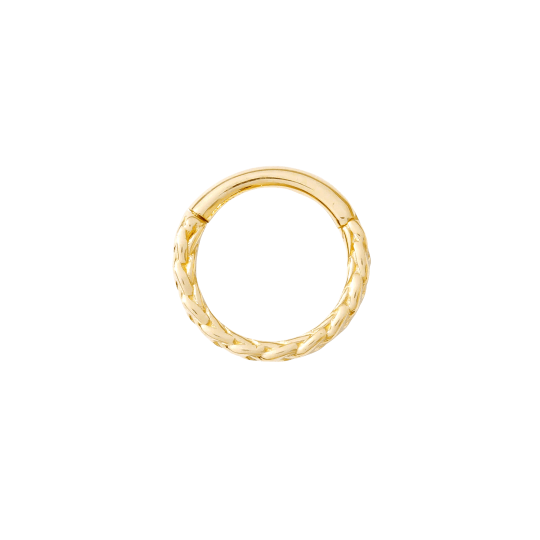 Verona Clicker ring in solid 14K yellow gold with braided design