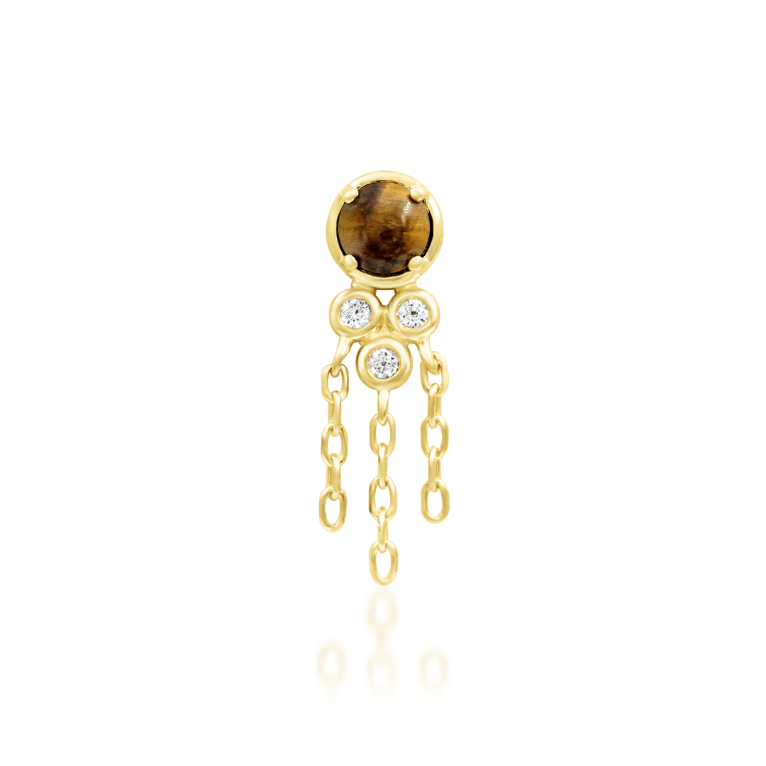 Zuri 14K Gold Threadless End with Tiger Eye & CZ – Front View