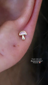Amanita – Pink CZ Mushroom – 14K Gold Threadless End - piercing - zone.com