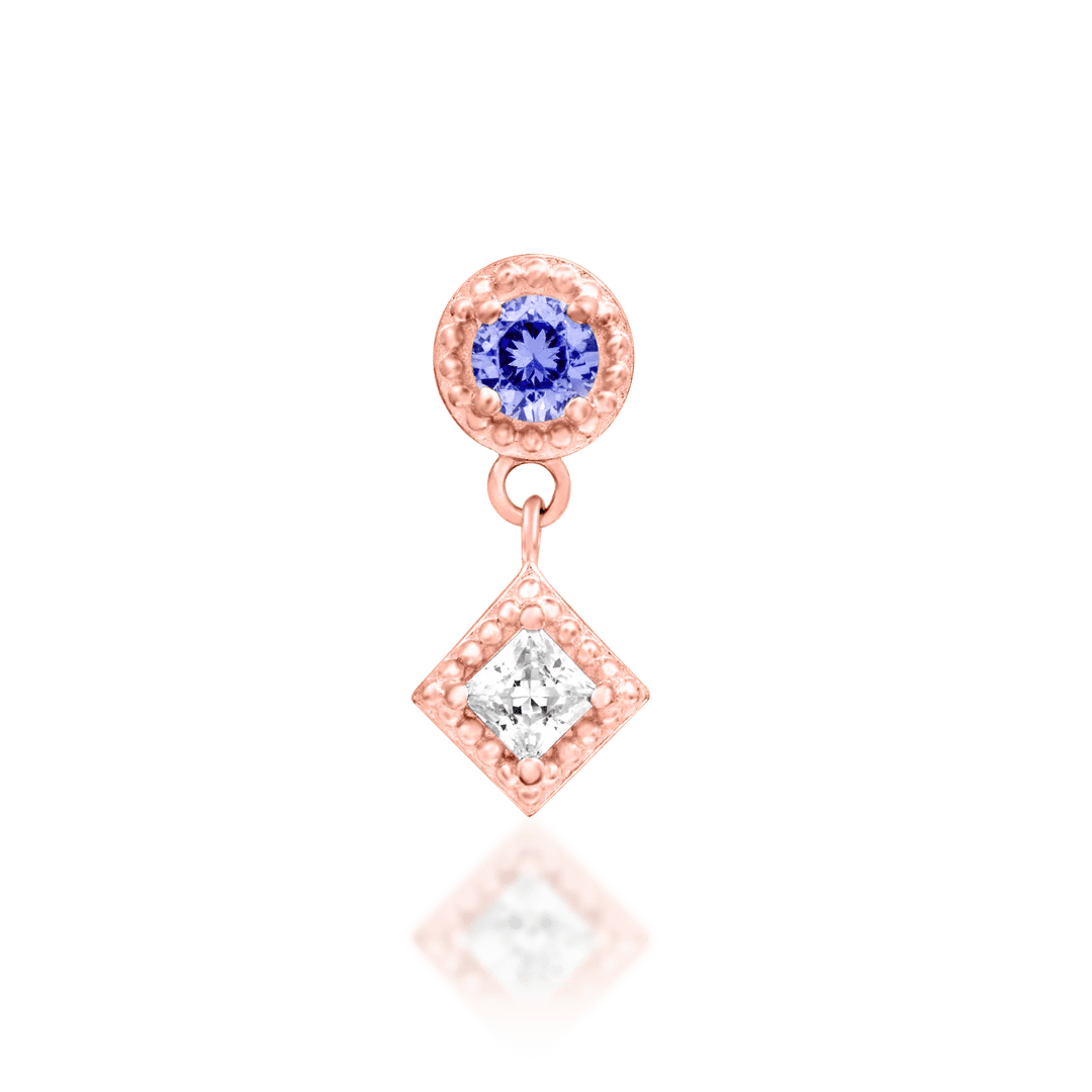 Angelina – Tanzanite & CZ Elongated Cluster – 14K Gold Threadless End - piercing - zone.com