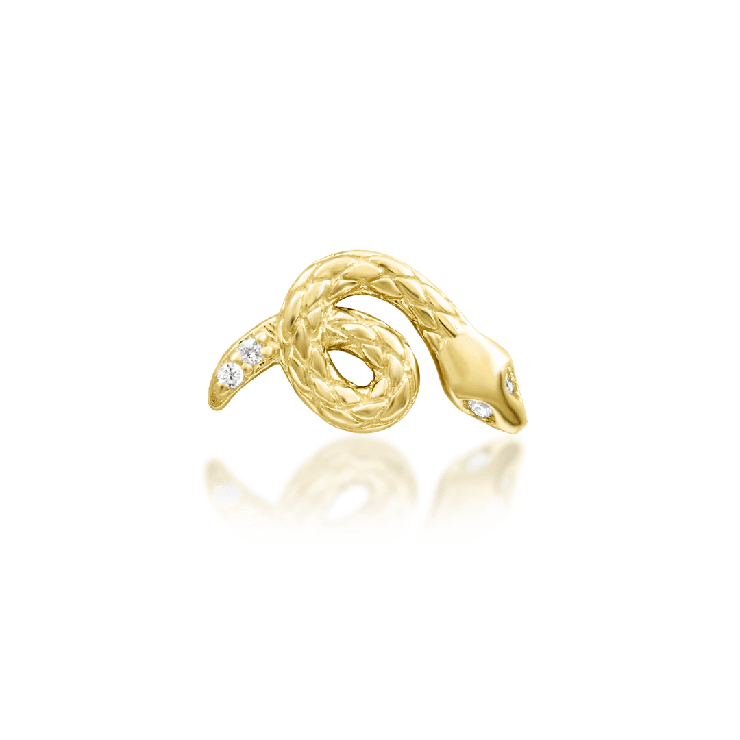 Asmodeus – Serpent Spiral with CZ Eyes – 14K Gold Threadless End - piercing - zone.com