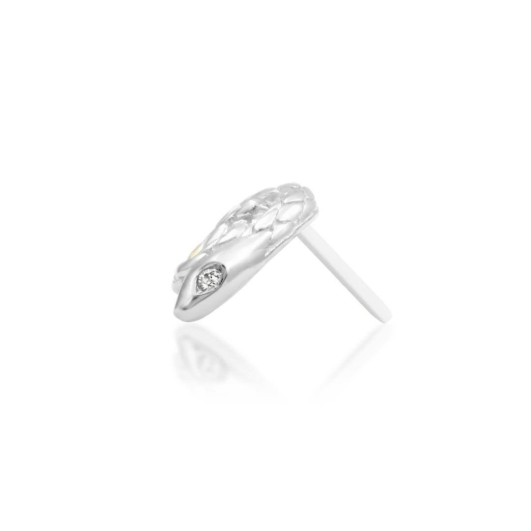 Asmodeus – Serpent Spiral with CZ Eyes – 14K Gold Threadless End - piercing - zone.com