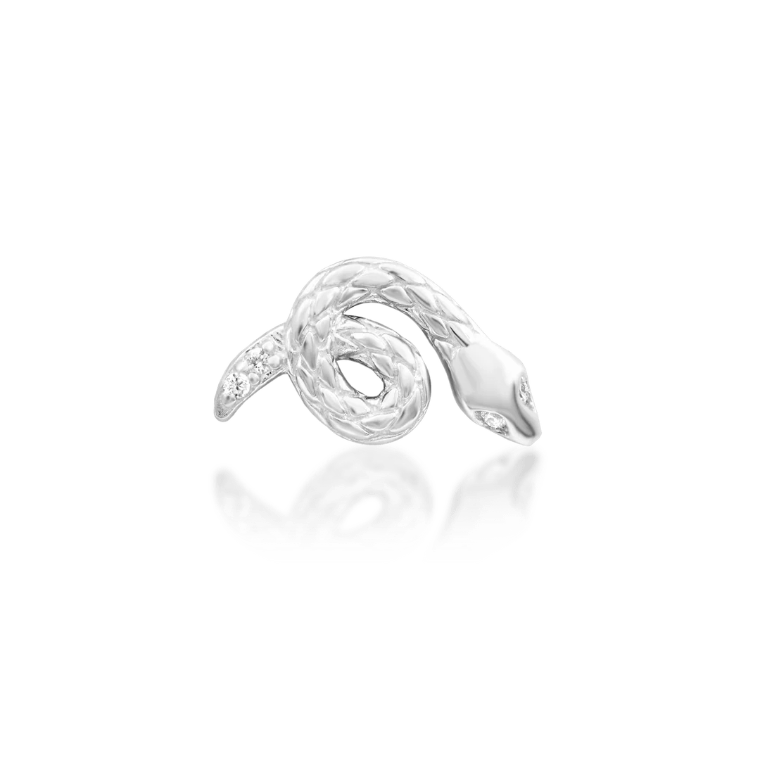 Asmodeus – Serpent Spiral with CZ Eyes – 14K Gold Threadless End - piercing - zone.com