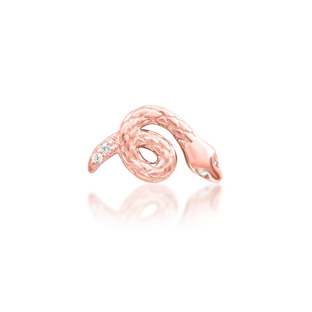 Asmodeus – Serpent Spiral with CZ Eyes – 14K Gold Threadless End - piercing - zone.com