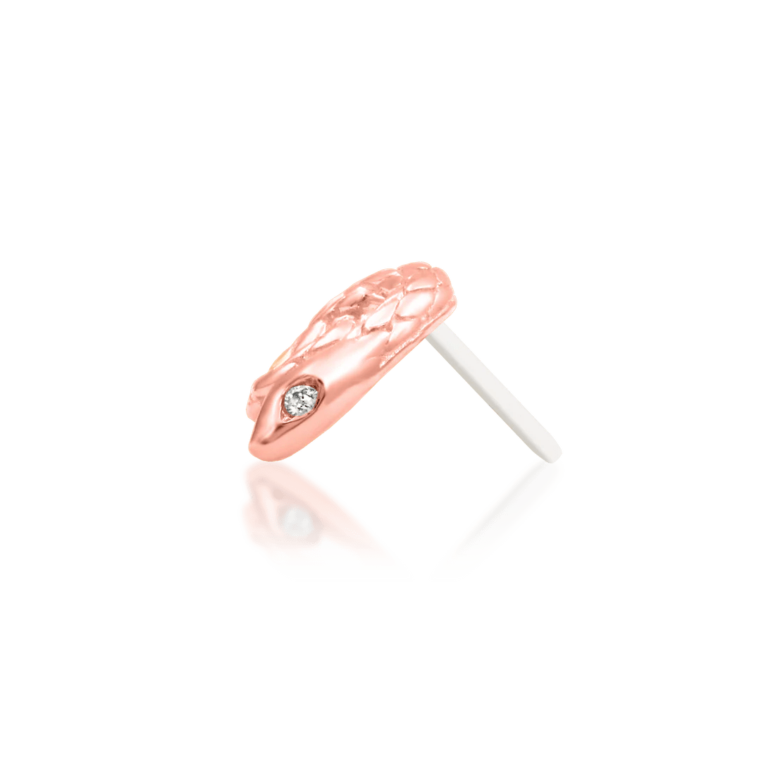 Asmodeus – Serpent Spiral with CZ Eyes – 14K Gold Threadless End - piercing - zone.com
