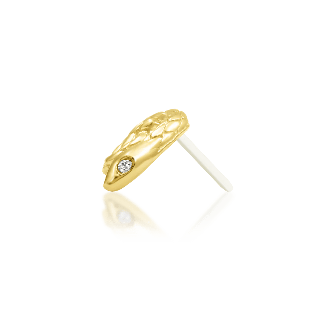 Asmodeus – Serpent Spiral with CZ Eyes – 14K Gold Threadless End - piercing - zone.com