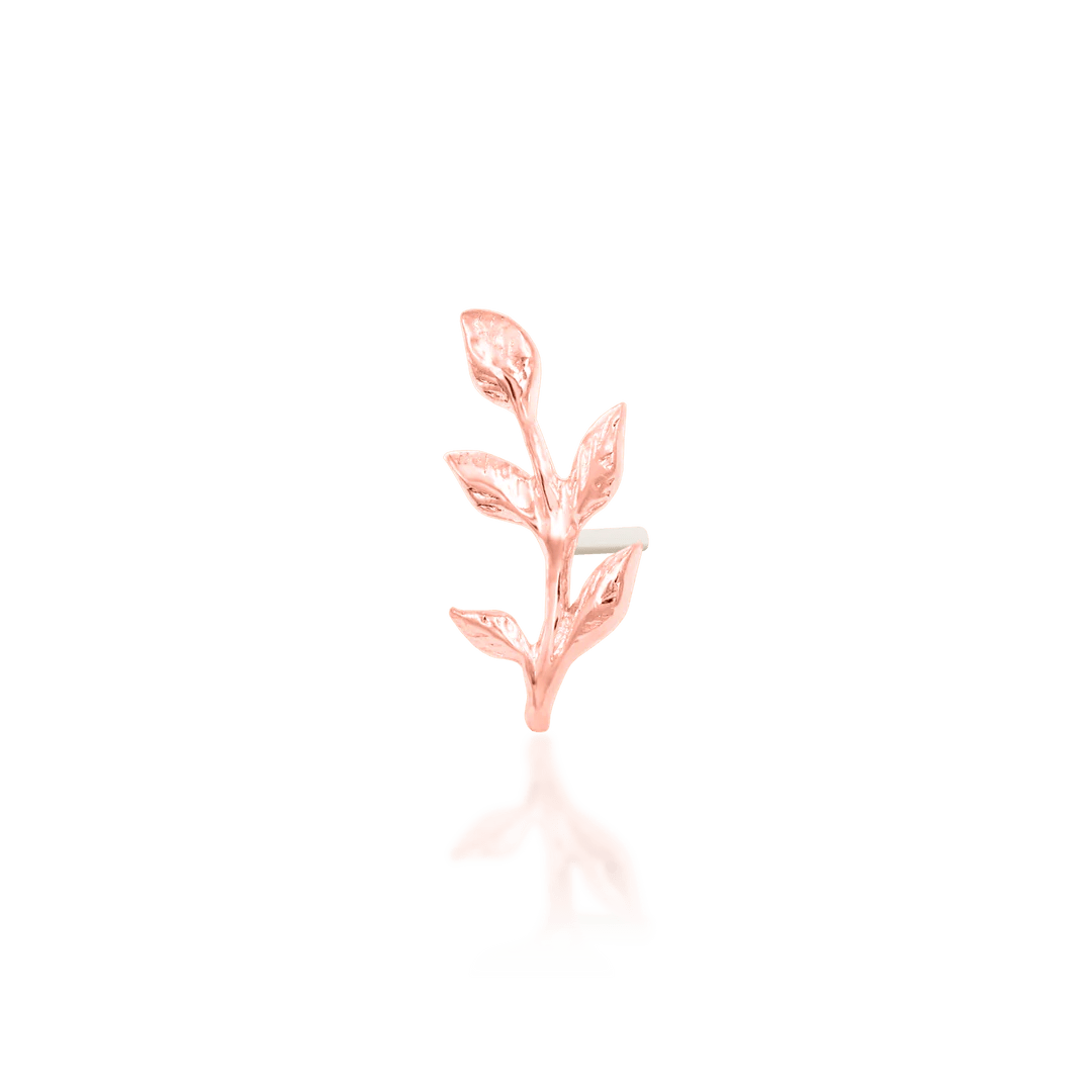 Aspen – Textured Leaf Sprig – 14K Gold Threadless End - piercing - zone.com