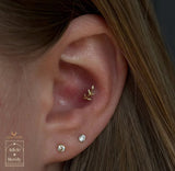 Aspen – Textured Leaf Sprig – 14K Gold Threadless End - piercing - zone.com