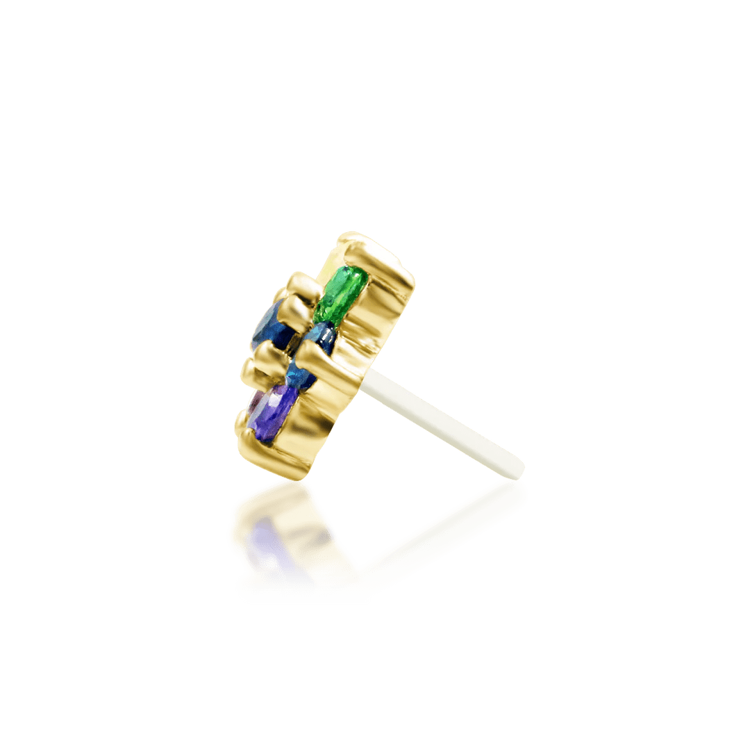 Side View of Audre Gold Threadless End Showing Circular Rainbow Layout