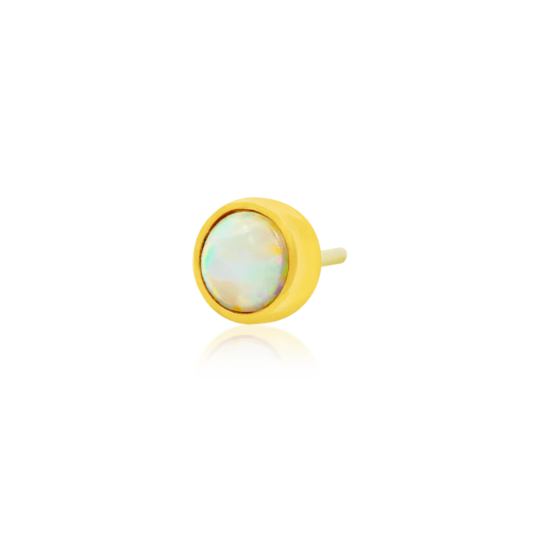Bezel - Set Cup with Opal – 14K Gold Threadless End - piercing - zone.com