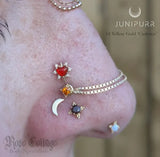 Cadence – Carnelian Heart with CZ – 14K Gold Threadless End - piercing - zone.com