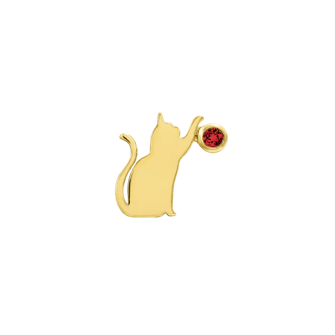Cat Laser – Garnet CZ – 14K Gold Threadless End - piercing - zone.com