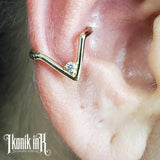 Chevron – 14K Gold Seam Ring with CZ Accent - piercing - zone.com