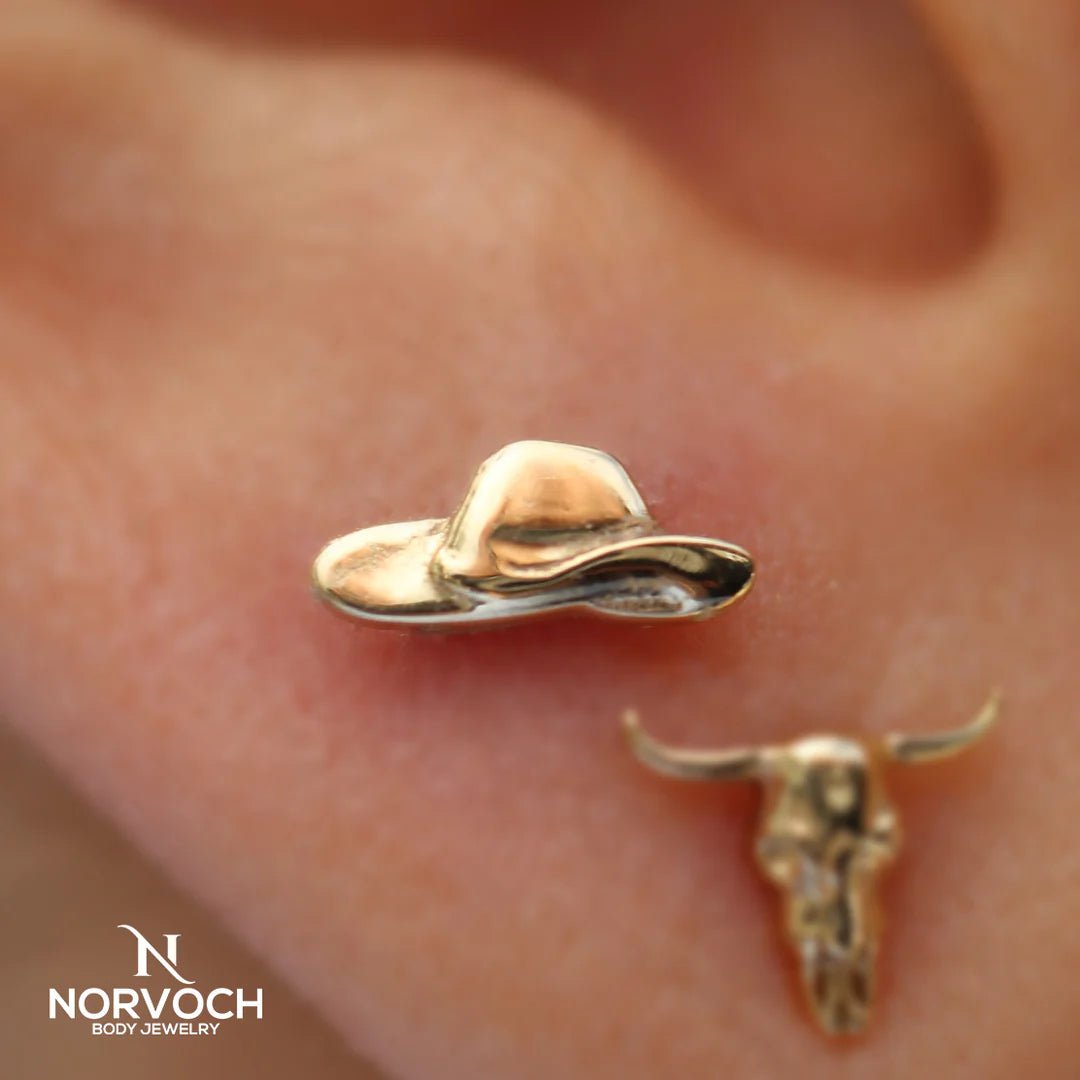 Cowgirl Hat – 14K Gold Threadless & Threaded End - piercing - zone.com
